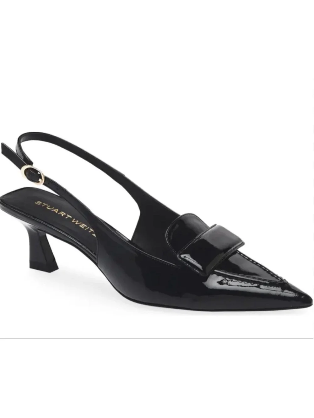 Stuart Weitzman Black Patent Leather Slingback Sovinnie Kitten Heels 8.5